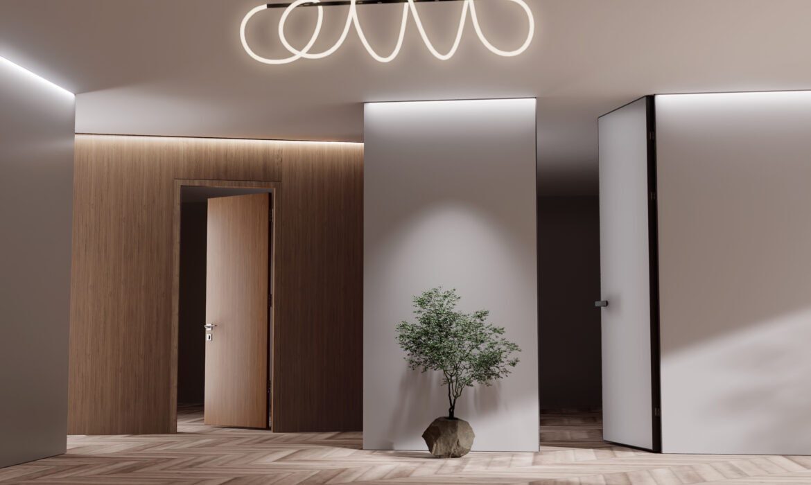 Door wall integration in a modern minimalist interior