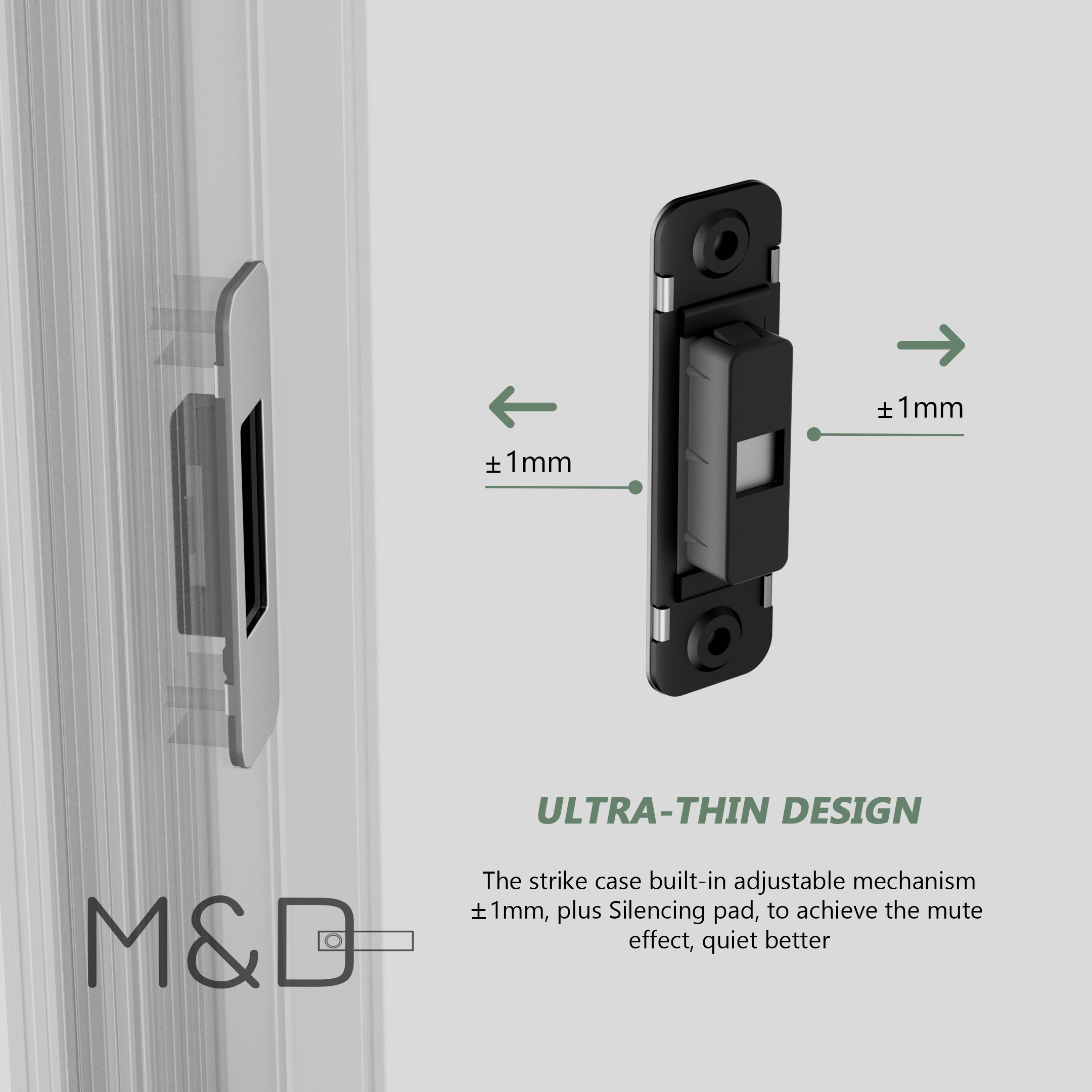 Minimalist door handle lock adjustable strike box detail 1