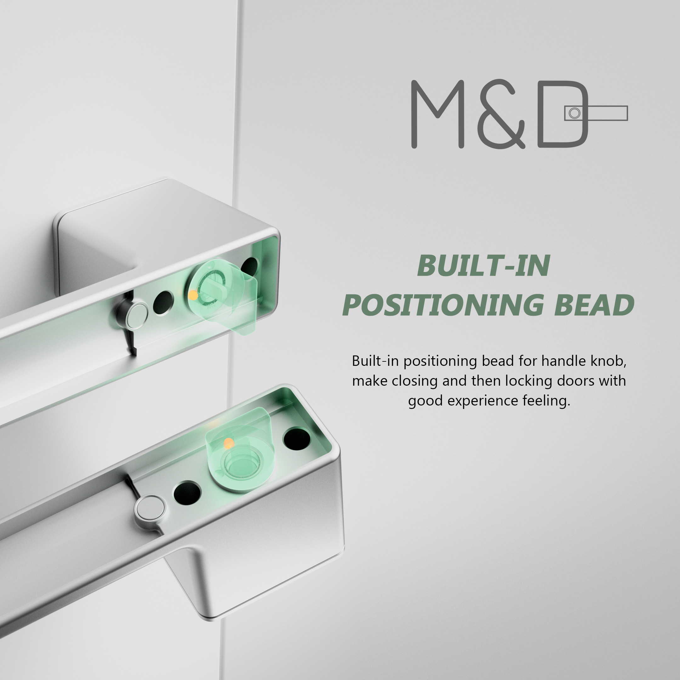 Minimalist door handle lock built-in positioning bead