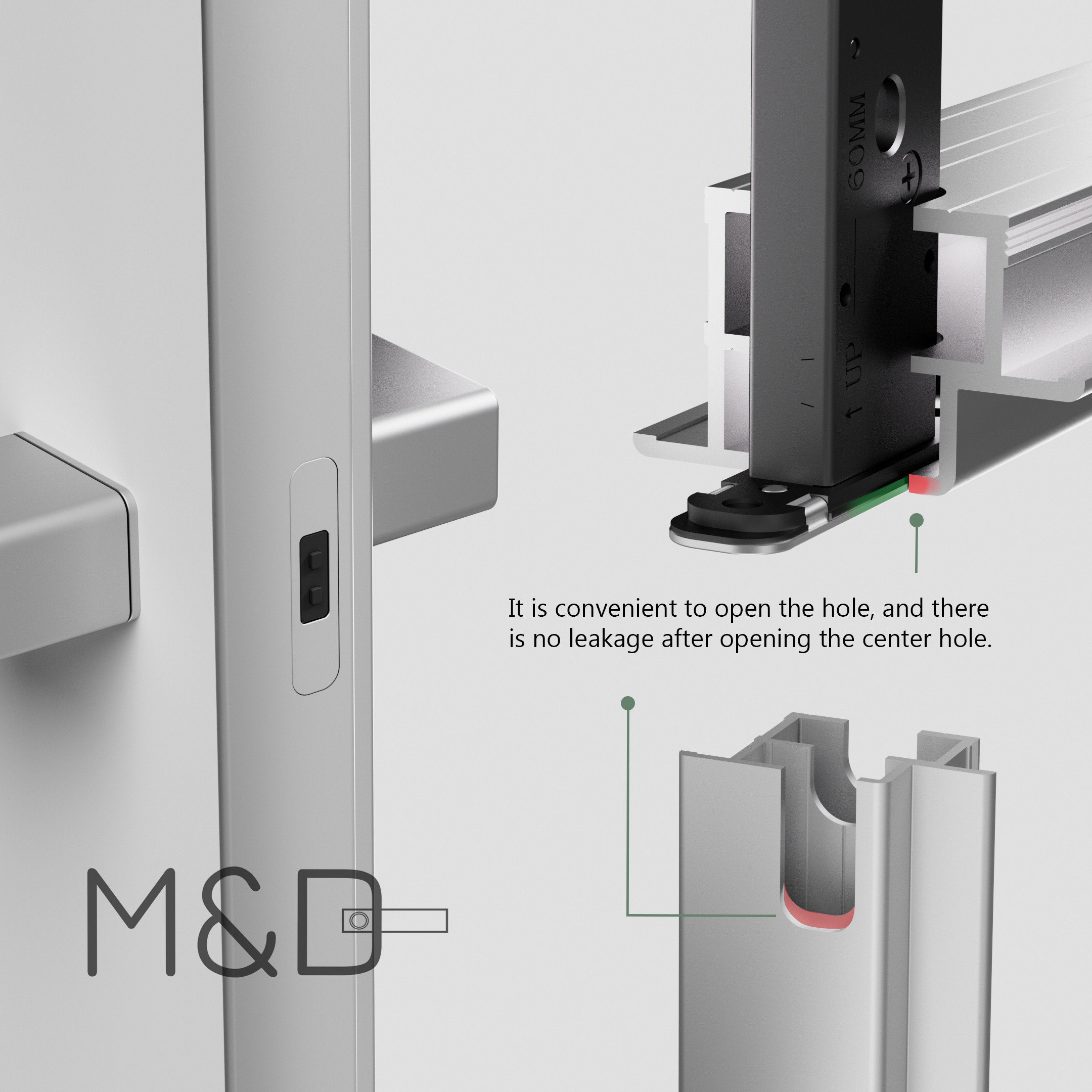 Minimalist door handle lock center hole installation