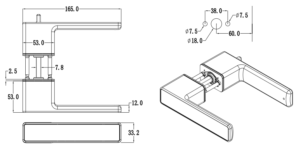 Minimalist door handle lock dimensions