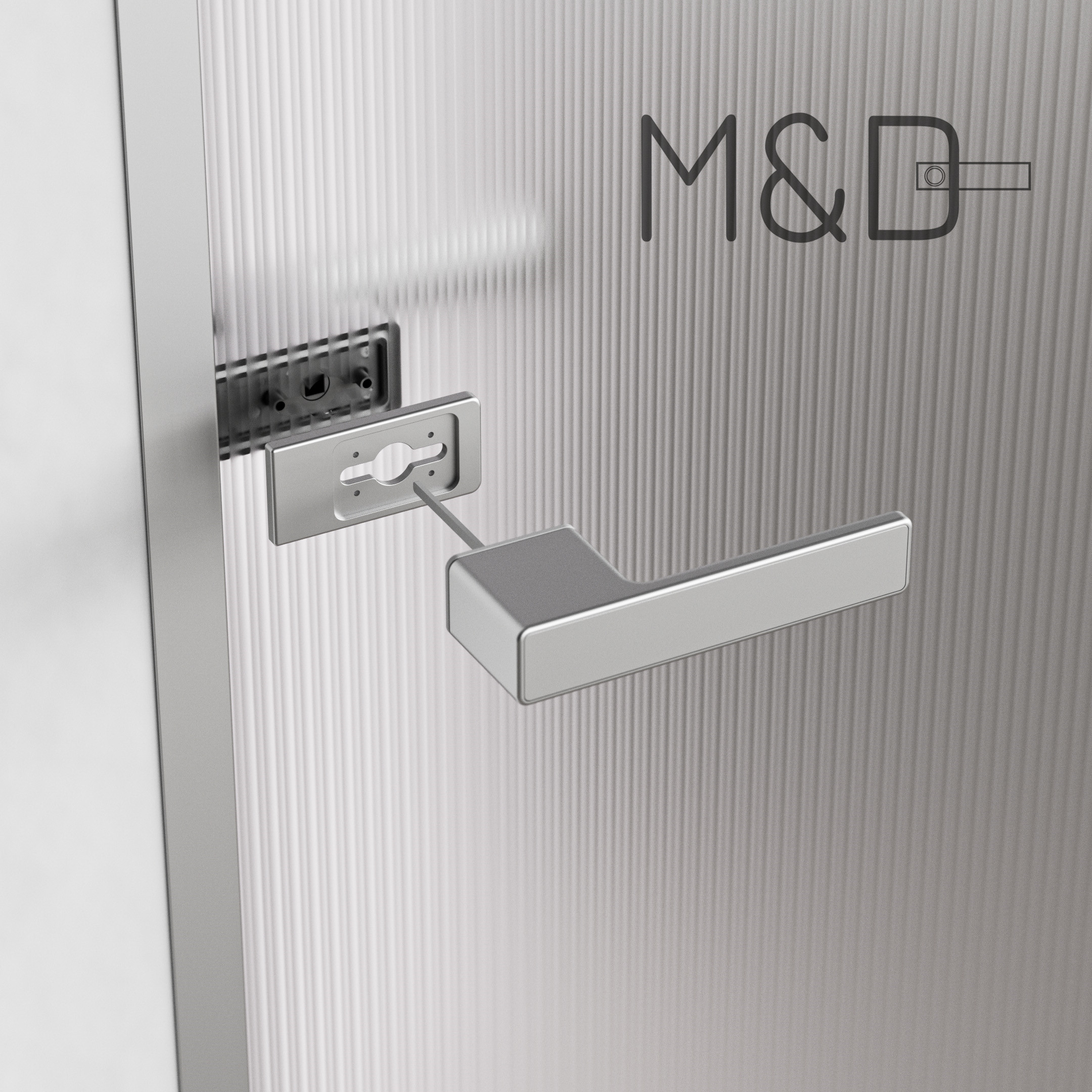 Minimalist door handle lock for glass frame and wall frame detail 2