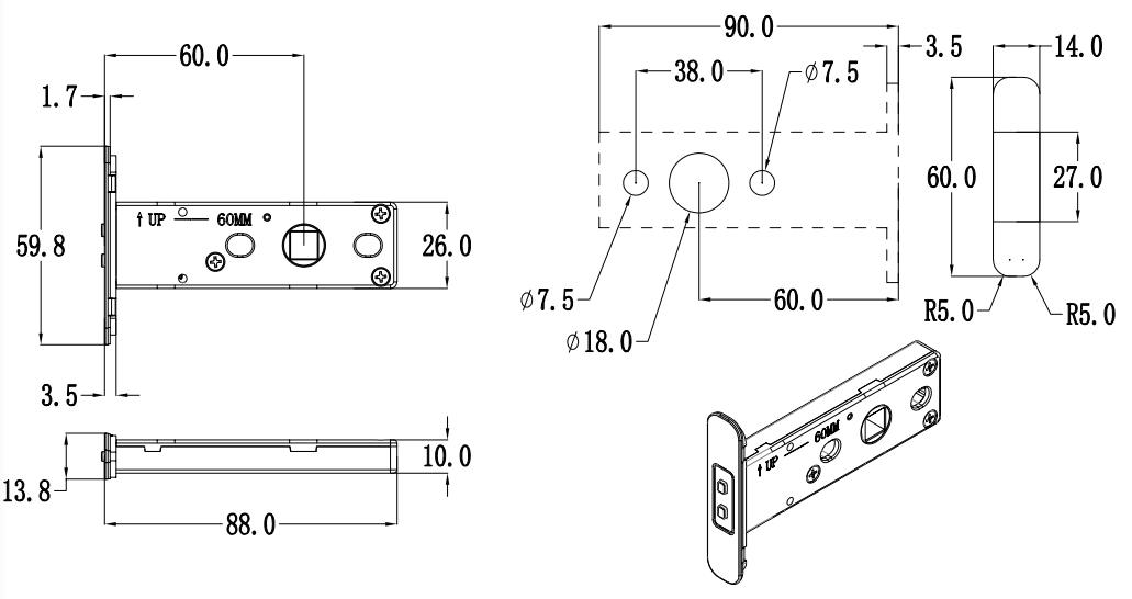 Minimalist door handle lock lock body dimensions