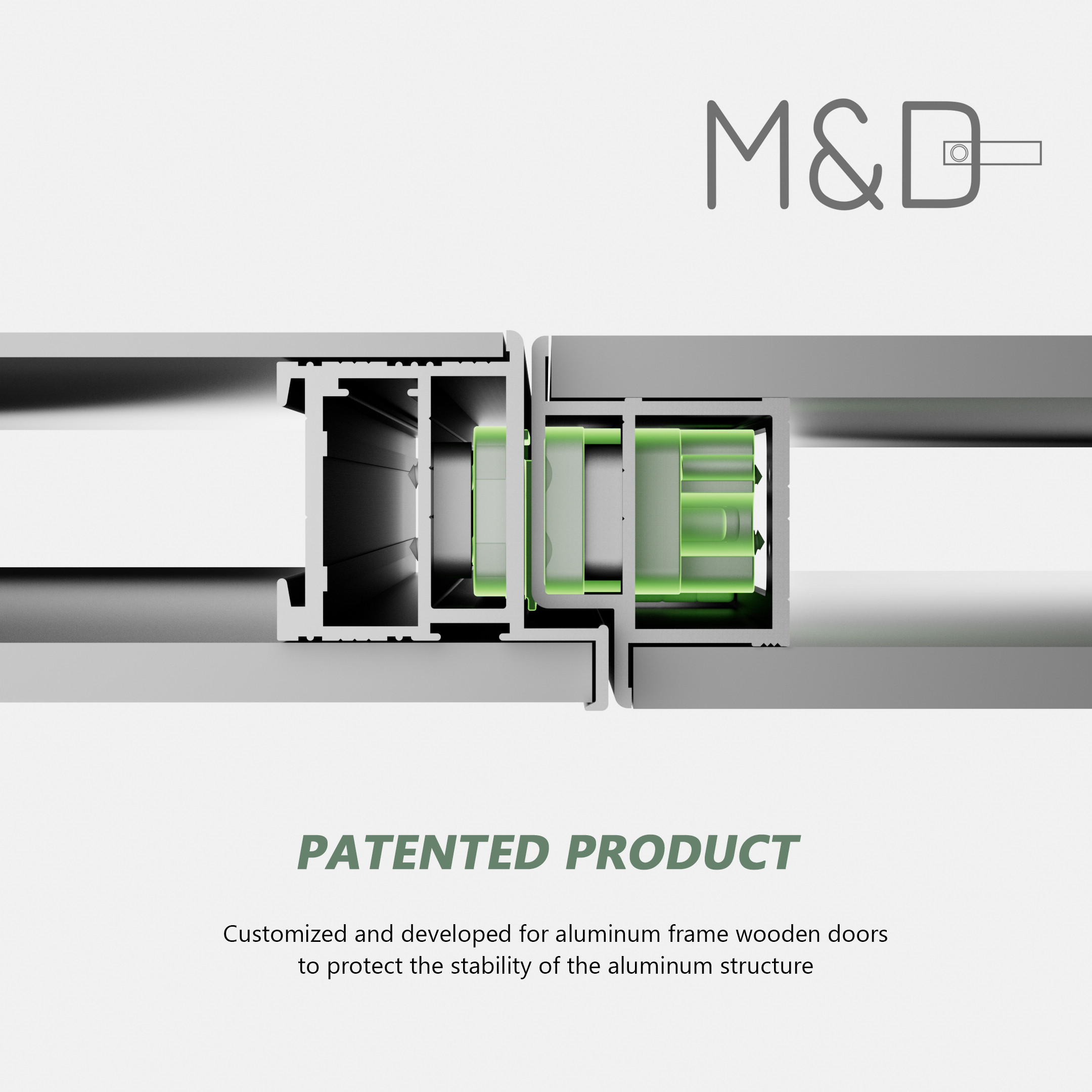Patented concealed hinge designed for aluminum frame wooden doors